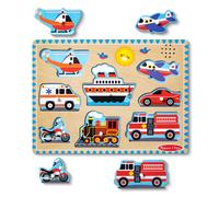 Melissa & Doug UPC Vehicles Sound Puzzle Wooden Peg Puzzle With Sound Effects, 8
