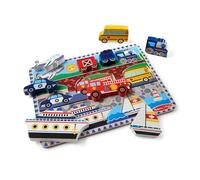 Melissa & Doug-Vehicles Chunky Puzzle, 9" x 12", Doug Cars Rompecabezas grueso de vehículos, 9 x 12 pulgadas, 9 piezas, multicolor, sin información (SABLON 13725)