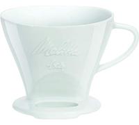 Melitta Portafiltros de Porcelana para Café Pour Over, Asa, Tamaño 1x4, 2 Aberturas Laterales, Blanco