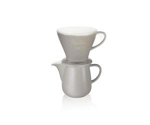 Melitta Set de Porcelana para Café Pour Over, Portafiltros 1x4 y Jarra 0,6 Litros, Gris