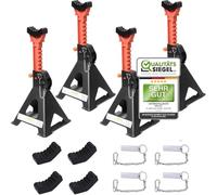 Melko - Gato de elevación de 6000 kg con tope de seguridad y 2 x cuñas de goma para coche - Gato de 6 T de hierro fundido - Soportes de coche con 9 niveles de altura ajustable 28-42,5 cm - Lote de 4