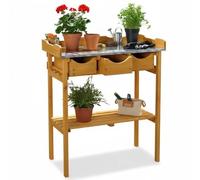 Melko Mesa de jardín para jardín, mesa para plantas con tres cajones, estilo rústico, de madera de abeto, para exteriores, 80 x 40 x 82 cm, tono miel