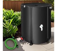 Melko Tanque de lluvia plegable con grifo, 51 x 50 cm, depósito de agua de lluvia con protección contra rebosadero, incluye manguera de agua de 2 metros con conexión barril de lluvia, resistente a la