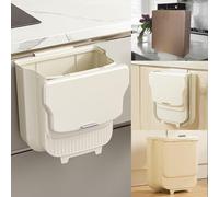 Melldrry 8.5L Cubo Basura Colgante con Tapa, Plegable Pequeño Cubo de Basura Cocina con 2 formas de colgar, Papelera para Puerta de Armario de Cocina, Baño, Oficina (Light Brown)