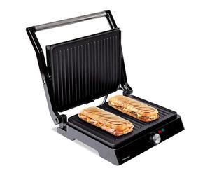 Mellerware -Parrilla Eléctrica Hotty!2200W, Revestimiento Antiadherente, Regulador Temperatura LED, Obertura 180º, Placas Adaptables, Superficie 29×46cm, Grill Acero Inoxidable, Libre PFOA,Multicolor