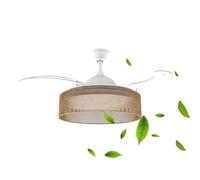 Mellerware - Ventilador de Techo con Luz y Lámpara de cuerda Brizy Bright Rattan | 40 W | 6 Velocidades | 3 Aspas 106 de Diámetro | Ultra Silencioso | Función Verano-Invierno | Temporizador | LED