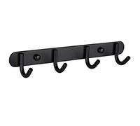 Mellewell Towel Hook Rail Coat Rack 10.7 inches with 4 Heavy Duty Hooks, Strong Bathroom Kitchen Organizer Wall Hanger Hooks Black Stainless Steel 08001HK04-B
