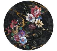 Melli Mello Rachel círculo de pared flores silvestres con fondo oscuro y patrón de mármol dorado para interior Ø30 cm