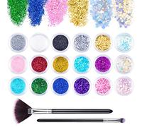 MELLIEX 18 Botes Purpurina Polvo, Glitter Flakes Brillantes para Uñas Lentejuelas Brillos Decoración para Cara, Nail Art, Cabello y Cuerpo(Con Cepillo)