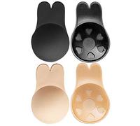 MELLIEX 2 Pares Pezoneras de Invisibles Reutilizables, Cubierta de Pezón Push up Sujetador Etiqueta de Adhesiva de Ajustable para Mujer, Desnudo y Negro
