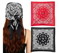 MELLIEX 2 Piezas Bandana Hombre Mujer, Algodón Paisley Pañuelo Cabeza, Vaquero Bufanda de Cuello, 70 x 70 cm, Negro y Rojo