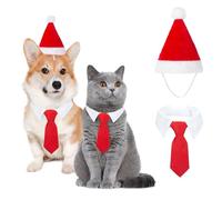 MELLIEX 2 Piezas Disfraces de Navidad para Mascotas Sombrero de Santa y Corbata para Gatos Perros Ajustable Disfraz de Navidad para Mascotas（Pequeño）