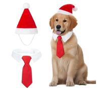MELLIEX 2 Piezas Disfraces de Navidad para Mascotas Sombrero de Santa y Corbata para Gatos Perros Ajustable Disfraz de Navidad para Mascotas（Mediano）