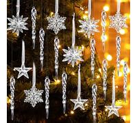 MELLIEX 21 Piezas Adornos Navidad de Carámbano Copo de Nieve, Decoración de Árboles Navideña de Cristal Acrílico Transparente para Navidad Invierno Fiesta Decoración