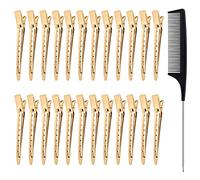 MELLIEX 24 Piezas Pinza de Pelo de Duckbill, Dorado Pinzas de 3.5 Pulgadas de Metal Clips para El Cabello Suministros de Peluquería Acero Pinzas de Cocodrilo con Agujeros