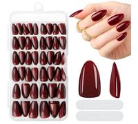 MELLIEX 240 Piezas Uñas Postizas Cortas Almendra Rojo Press on Nails 10 Tamaños Acrílico Portada Completa Tips Uñas Set