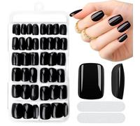 MELLIEX 240 Piezas Uñas Postizas Cortas Cuadradas Negro Press on Nails 10 Tamaños Acrílico Portada Completa Tips Uñas Set