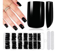 MELLIEX 280 Piezas Uñas Postizas Media Cuadradas Negro Press on Nails 14 Tamaños Acrílico Portada Completa Tips Uñas Set