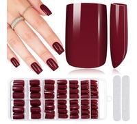 MELLIEX 280 Piezas Uñas Postizas Media Cuadradas Rojo Press on Nails 14 Tamaños Acrílico Portada Completa Tips Uñas Set