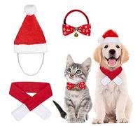 MELLIEX 3 Piezas Disfraces Navidad para Gatos Perros con Collares de Pajarita Sombrero de Navidad Bufanda Accesorios Ropa de Mascotas para Gatos Perros