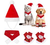 MELLIEX 3 Piezas Disfraz Navidad para Gato y Perro con Gorro Navideño Bufanda Roja Calcetines Mascotas Ropa de Gatos Perros Pequeños de Navidad
