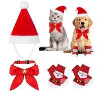 MELLIEX 3 Piezas Disfraz Navidad para Gato y Perro con Gorro Navideño Pajarita Ajustable Roja Calcetines Mascotas Ropa de Gatos Perros Pequeños de Navidad