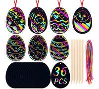 MELLIEX 36 Hojas Easter Scratch Art Paper, Pascua Manualidades Papel para Rascar Huevos de Pascua DIY Rascar Paper para Niños