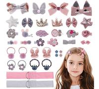 MELLIEX 36 Piezas Horquillas Pelo Niña, Set de Pinza de Pelo Lazos Multicolor Clips de Pelo y Gomas de Pelo de bebé Accesorios para el Cabello (Rosado & Gris)