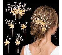 MELLIEX 5 Piezas Horquillas para el Pelo Boda, Perlas Cristal Tocados de Novia, Flor Pinzas para Cabello de Novia para Boda Fiesta Velada (Dorado)