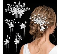 MELLIEX 5 Piezas Horquillas para el Pelo Boda, Perlas Cristal Tocados de Novia, Flor Pinzas para Cabello de Novia para Boda Fiesta Velada (Plateado)