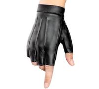 MELLIEX Guantes Cuero Sin Dedos, Antideslizante Mitones de Cuero PU para Hombre Mujer Moto Ciclismo Deporte, XL