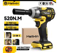 MELLWIN Llave de Impacto Eléctrica Multifunción sin Escobillas 520N·m, Juego de Taladro y Atornillador Eléctrico 3 en 1, Herramienta Eléctrica para Batería Makita de 18V Without Battery