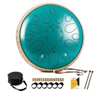 MeloBeat Tambor de Lengua Acero - 12 Pulgadas 15 Notas Tongue Drum Set Profesional de Handpan en Re Mayor Incluye Libro de Canciones, Clave D (Verde)
