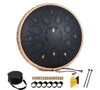 MeloBeat Tambor de Lengua Acero - 12 Pulgadas 15 Notas Tongue Drum Set Profesional de Handpan en Re Mayor Incluye Libro de Canciones, Clave D (Negro)