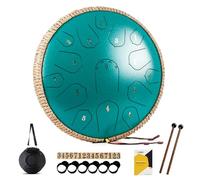 MeloBeat Tongue Drum Handpan - Tambor de Lengua de 14 Pulgadas 15 Notas - Set Profesional en Re Mayor Incluye Libro de Canciones de Tambor de Lengua, Clave D (Verde)