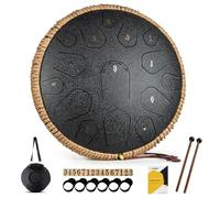 MeloBeat Tongue Drum Handpan - Tambor de Lengua de 14 Pulgadas 15 Notas - Set Profesional en Re Mayor Incluye Libro de Canciones de Tambor de Lengua, Clave D (Negro)