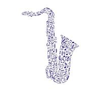 Melodía de notas musicales de saxofón en forma de saxofón, símbolo de notas musicales Calcomanías de grabado 49.4x65.4cm No daña la superficie de la pared Azul oscuro