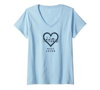 Melodía del Latido del corazón de los Amantes de la música para m Camiseta Cuello V, Mujer, Azul Bebé, M