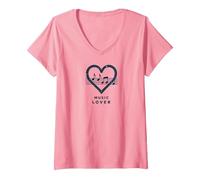 Melodía del Latido del corazón de los Amantes de la música para m Camiseta Cuello V, Mujer, Rosado, XL