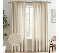 Melodieux - 2 Cortinas semitransparentes Canela de 244 cm, salón y Dormitorio, con Textura de Lino Estilo casa de Campo, Dobladillo para Barra, Dejan Pasar la luz, 132 cm An x 244 cm L.