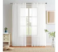 Melodieux Acústico Cortinas de Voile - Visillos Cortinas Salon Modernas, Cortinas para Sala de Estar, Oficina, Sala de reuniones (2 Piezas, Blanco, 140x245cm)