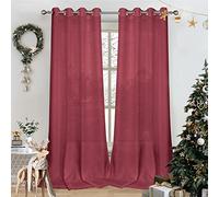 Melodieux Burgundy Semi Sheer Curtains 84 Inches Long for Living Room Bedroom Flax Linen Grommet Voile Drapes, 52 by 84 Inch (2 Panels)