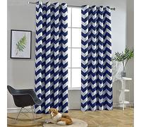 Melodieux Chevron - Cortinas Opacas con Ojales en la Parte Superior, 132 x 160 cm, Color Azul Marino (1 Panel)