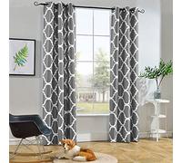 Melodieux Cortina Opaca con Ojales para oscurecer la habitación de Estilo marroquí para Sala de Estar/Dormitorio, 107 x 244 cm, Gris (1 Panel)