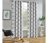 Melodieux Cortina Opaca con Ojales para oscurecer la habitación, de Estilo marroquí, para Sala de Estar/Dormitorio, 132 x 182 cm, Color Blanco Roto/Gris (1 Panel)