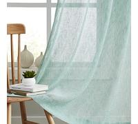 Melodieux Cortinas de Gasa traslúcida para Dormitorio, Sala de Estar, Lino Natural, Texturizado, Bolsillo para cortinero, 132 x 160 cm, 2 Paneles, Color Verde Menta