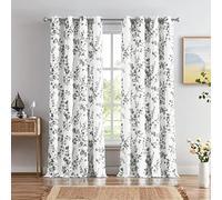 Melodieux Cortinas Florales de 84 Pulgadas de Largo para Sala de Estar, Estampado de Flores de Albaricoque Gris, Cortinas Decorativas con Ojales, 52 x 84 Pulgadas, 2 Paneles