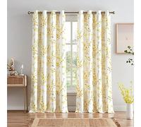 Melodieux Cortinas Florales de 96 Pulgadas de Largo para Sala de Estar, Estampado de Flores Amarillas de Albaricoque Blanco, Cortinas Decorativas con Ojales, 52 x 96 Pulgadas, 2 Paneles