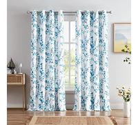 Melodieux Cortinas Florales de 96 Pulgadas de Largo para Sala de Estar, Estampado de Flores de Albaricoque Azul Granja, Cortinas Decorativas con Ojales, 52 x 96 Pulgadas, 2 Paneles