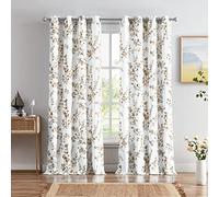 Melodieux Cortinas Florales de 96 Pulgadas de Largo para Sala de Estar, Estampado de Flores de Albaricoque y café, Cortinas Decorativas Blancas con Ojales, 52 x 96 Pulgadas, 2 Paneles